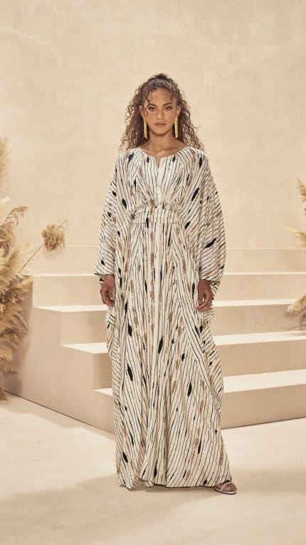 Striped Rose Gold Embroidery Kaftan