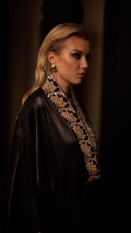 Black Floral Beaded Kaftan