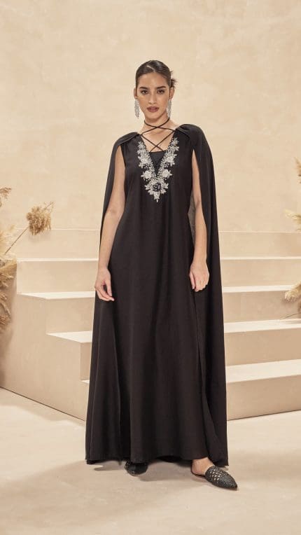 Black Criss Cross Sequins Kaftan