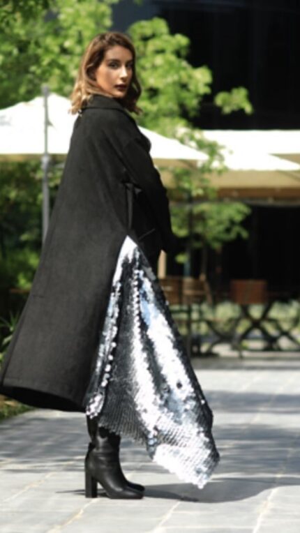 Suede Trench with asymmetrical Sequins Side