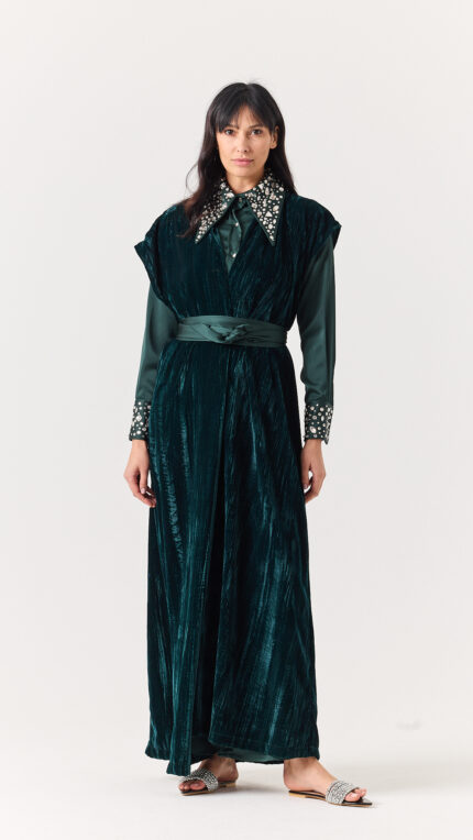 Sequence Collar Velvet Set Emerald Green